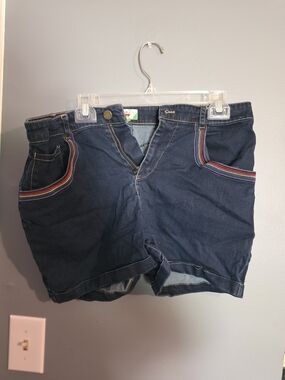 Dark Blue Denim Women’s Shorts with Rainbow Trim